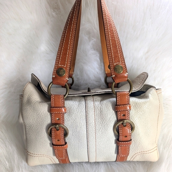 Vintage Y2K Coach Chelsea Pebbled Leather Neutral Satchel Shoulder Bag 10953 - Picture 1 of 13
